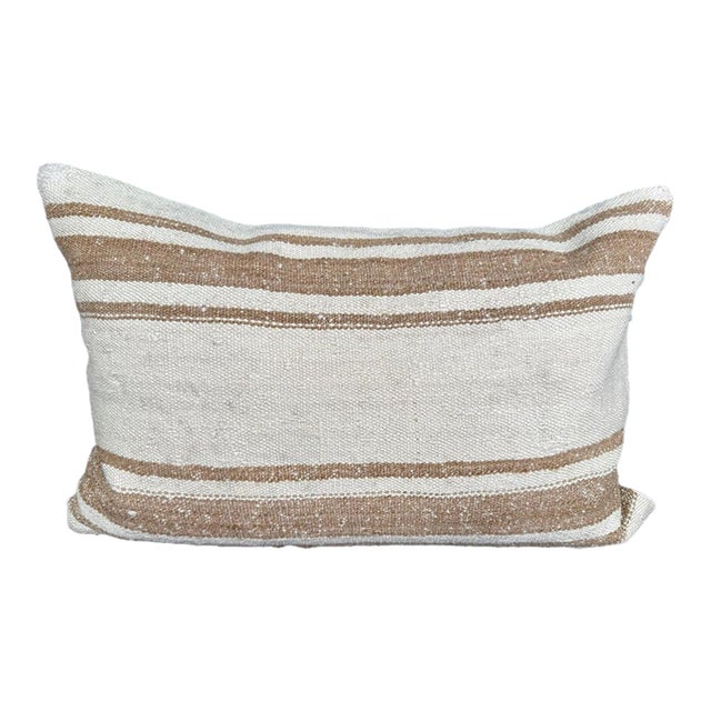Turkish Hemp Pillow Cushion Natural Beige Brown Pillow Cushion Cover 16" x 24" For Sale