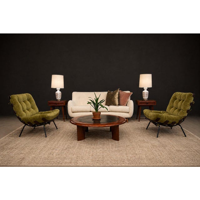 Brown Round Coffee Table in Solid Hardwood & Black Leather, Brazilian Modern, 1970s For Sale - Image 8 of 15
