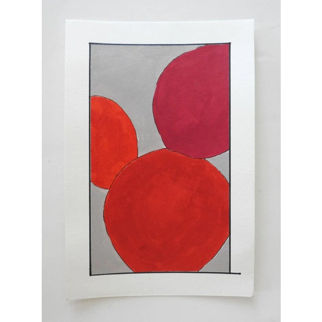 Small contemporary 2020 acrylic on paper abstract in red and gray cactus painting, by David Grinnell (21st century) Texas....