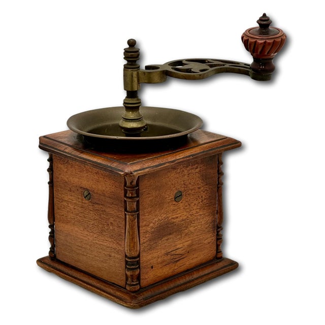Wood Beautifully & Completely Hand Made Antique Mahogany & Brass Coffee Grinder - Circa Early 19th Century For Sale - Image 7 of 18