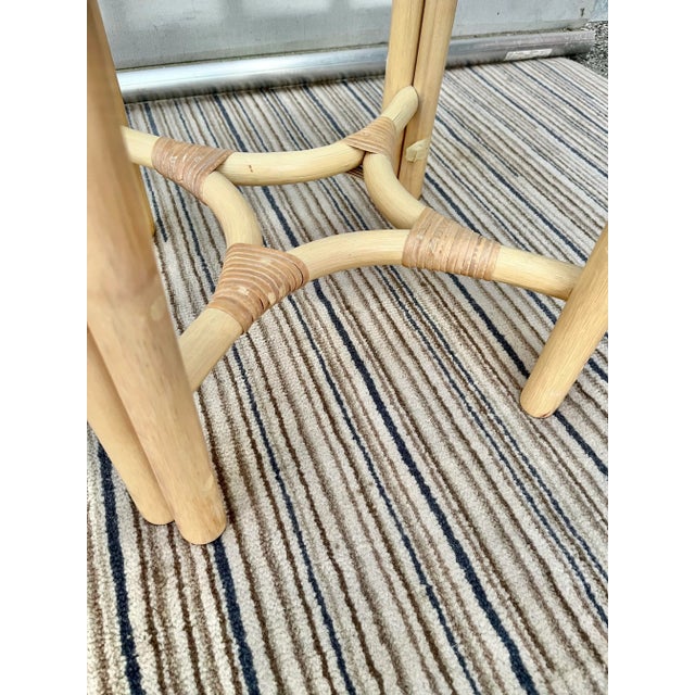 Wood Vintage Coastal Style Rattan Glass-Top Side Tables -A Pair For Sale - Image 7 of 11