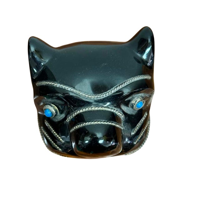 Vintage Taxco 925 Mexican Sterling Silver and Obsidian Aztec Head Sculpture For Sale - Image 4 of 8