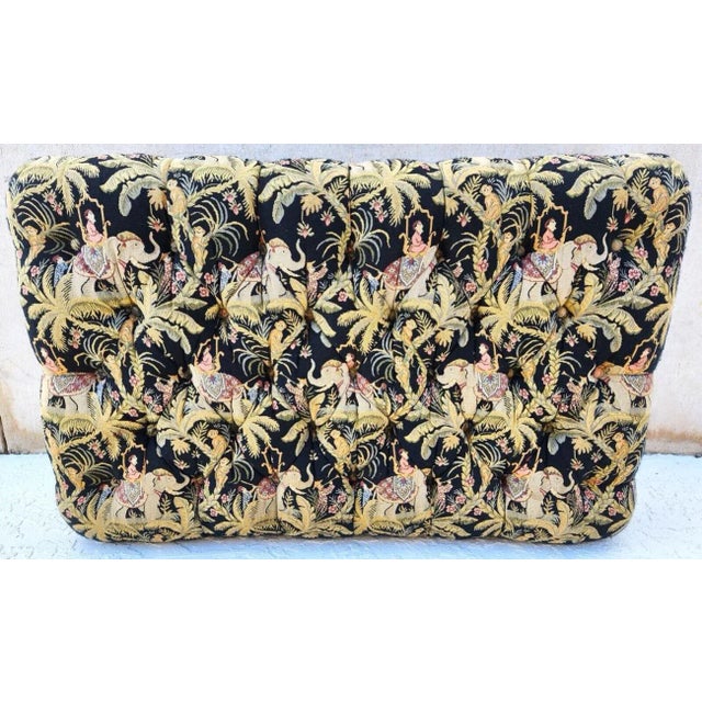 African Oversized Ottoman Table Tufted Rolling Elephants Monkeys For Sale - Image 3 of 11