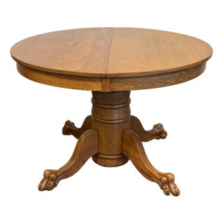 Early 20th Century Quarter Sawn Oak Claw Foot Dining Table For Sale
