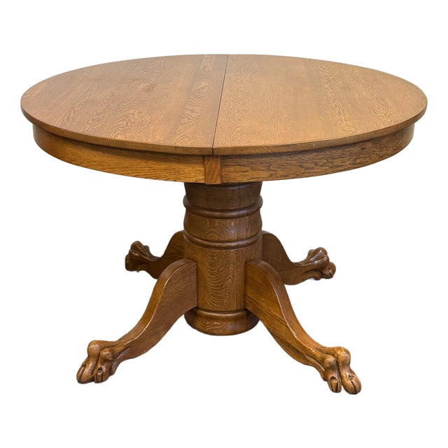 Early 20th Century Quarter Sawn Oak Claw Foot Dining Table For Sale
