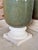 Ceramic Large Green Drip Glaze Ceramic Planters on Cast Stone Pedestals-Pair For Sale - Image 7 of 12