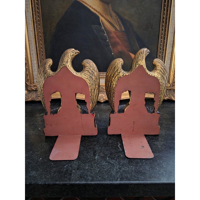Gold Late 20th Century Federal Hollywood Regency Borghese Eagle Bookends - Pair For Sale - Image 8 of 10