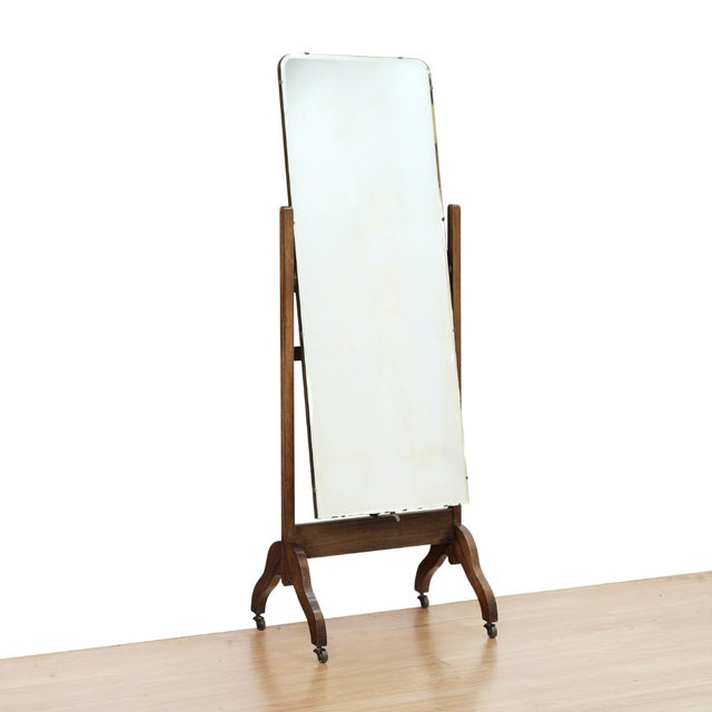Wood 1920s English Walnut Floor Standing Cheval Mirror For Sale - Image 7 of 8