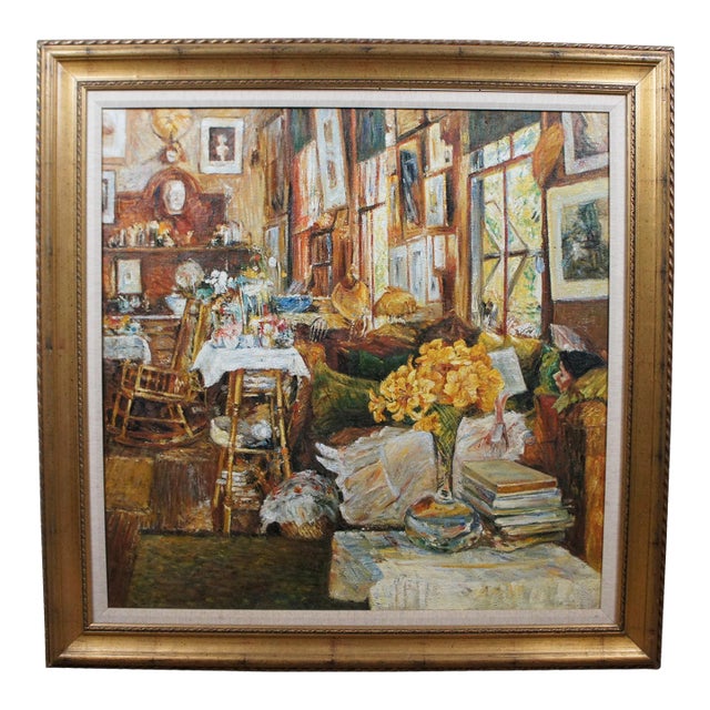 The Room of Flowers Impressionist Oil Painting After Frederick Childe Hassam 43" For Sale