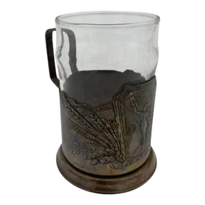 Art Deco "Age of Progress" Silver Plate and Glass Beer Mug