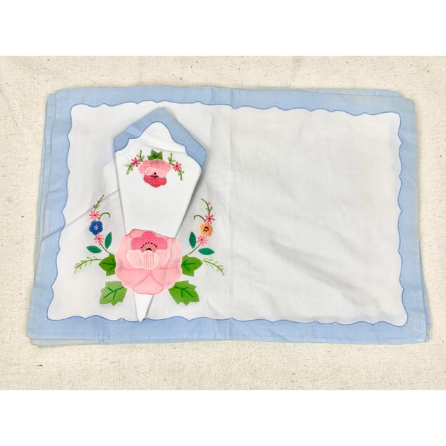 Vintage Floral Appliqué Placemats With Napkins-Set of 12 For Sale - Image 13 of 13