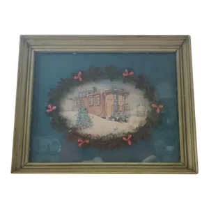 Vintage Train Car in Winter Shadow Box Art in Frame