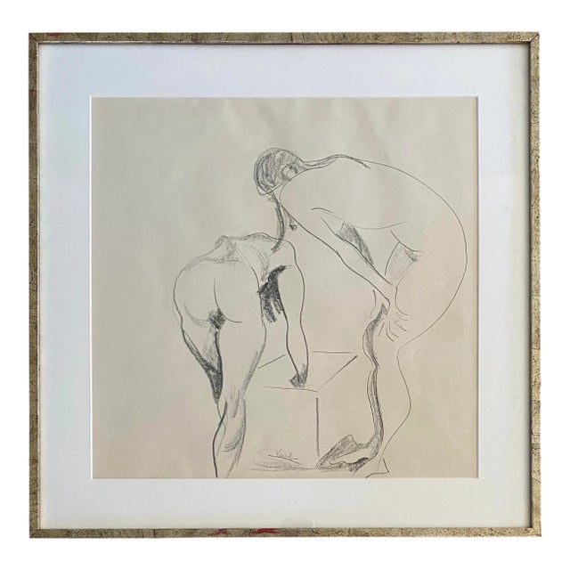Nude Women Drawing in Silver Frame For Sale