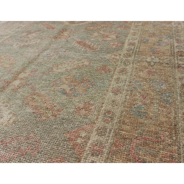 Textile Turkish New Oushak Rug With Green, Neutral Colors and All-Over Flower Design For Sale - Image 7 of 8