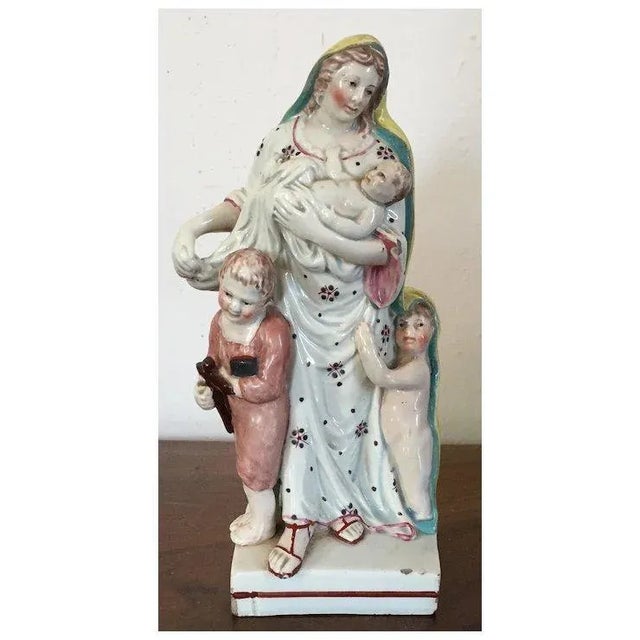 Pink Antique Early 19th Century English Georgian Staffordshire Pearlware Figure of Faith With Two Children and a Baby 1800 For Sale - Image 8 of 11