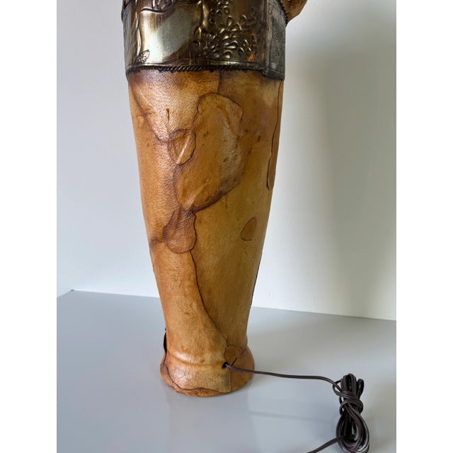 1980s Vintage Organic Modern Wrapped Leather and Embossed Metal Table Lamp/ Sold For Sale - Image 9 of 12