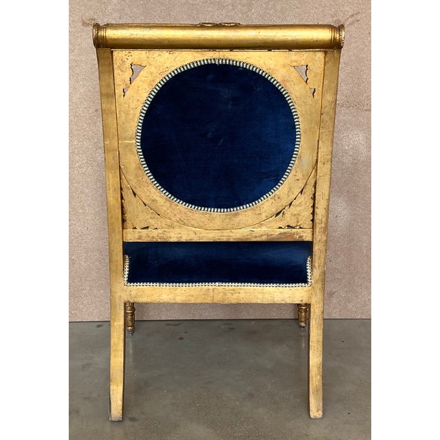 Pair of Louis XVI Style Giltwood Armchairs With Blue Klein Velvet For Sale In Miami - Image 6 of 13