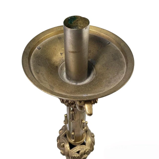 Metal 1940s French Gothic Style Brass Candle Holder For Sale - Image 7 of 9