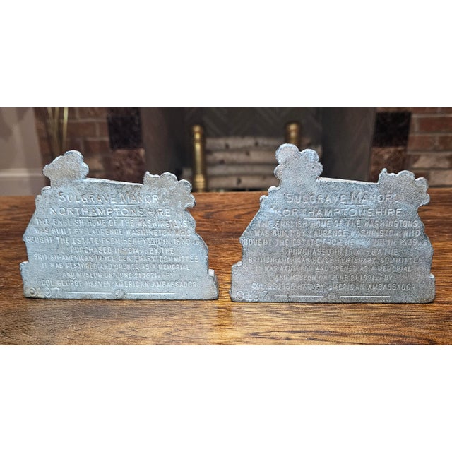 Metal 1920s George Washington’s Ancestral Home Book Ends For Sale - Image 7 of 12