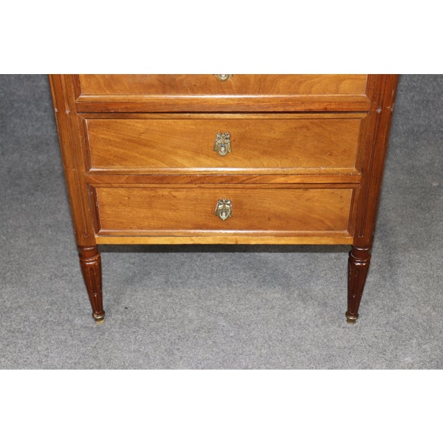 French Louis XVI Style Bronze Mounted Marble Top Mahogany High Chest C. 1940's For Sale - Image 12 of 14