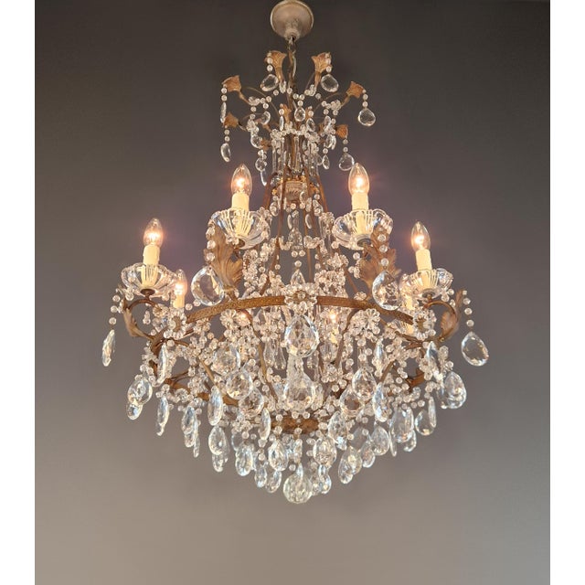Antique Louis XV Revival Tradition Crystal Chandelier Brass and Metal 8 Lights For Sale - Image 4 of 16