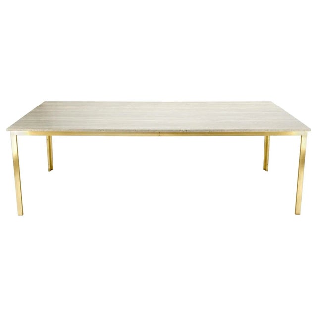 Large Heavy Solid Brass Base Travertine Top Rectangle Dining Table For Sale - Image 13 of 13