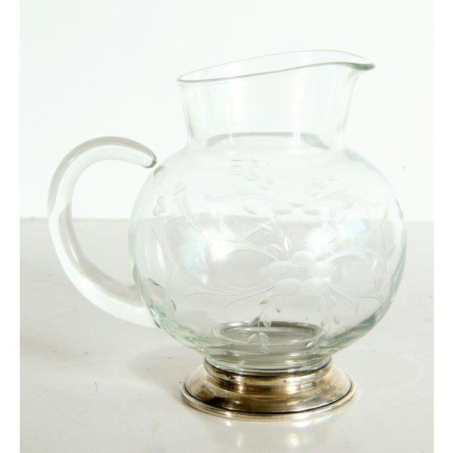 Vintage Sterling Silver & Etched Cut Glass Cocktail Pitcher Chairish