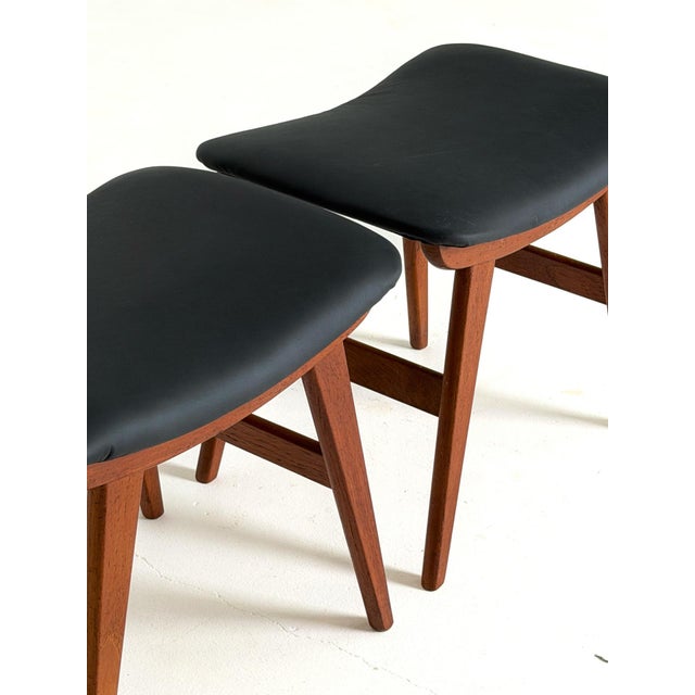 1960s Teak Stool with Black Leather, 1960s, Set of 2 For Sale - Image 5 of 7