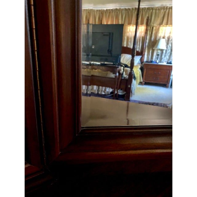 Late 20th Century Broyhill Premier Cherry Wood Triple Dresser & Triptych Split Swan-Neck Pediment Top Beveled Mirror Excellent “Mint” Condition For Sale - Image 10 of 18