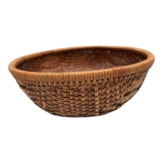 Vintage Rustic Asian Wood Woven Basket Bowl For Sale
