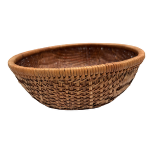 Vintage Rustic Asian Wood Woven Basket Bowl
