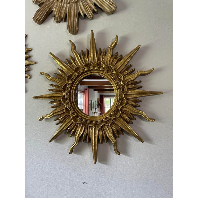 1960s French Style 17.25" Gilded Sunburst Wall Mirror For Sale - Image 18 of 18