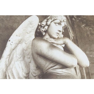 Vintage Cyanotype Monteverde Angel Sculpture Sepia Photograph For Sale