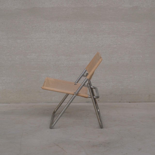 Mid-Century Modern Mid-Century Linen and Chrome Cox Folding Chair from Niels Gammelgaard, 1970s For Sale - Image 3 of 9