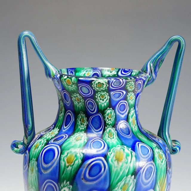 Mid-Century Modern Large Antique Millefiori Vase With Handles, Fratelli Toso Murano Circa 1910 For Sale - Image 3 of 10