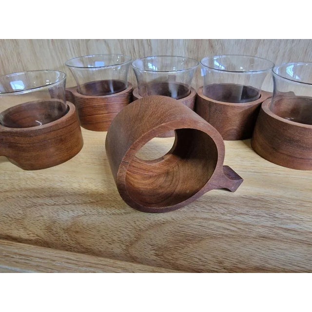 Vintage Cups in Teak, 1960s, Set of 6 For Sale - Image 3 of 5