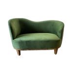 Noeka Home Collection Asymmetrical Settee in Green Velvet & Burl Veneer For Sale