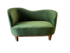 Noeka Home Collection Asymmetrical Settee in Green Velvet & Burl Veneer