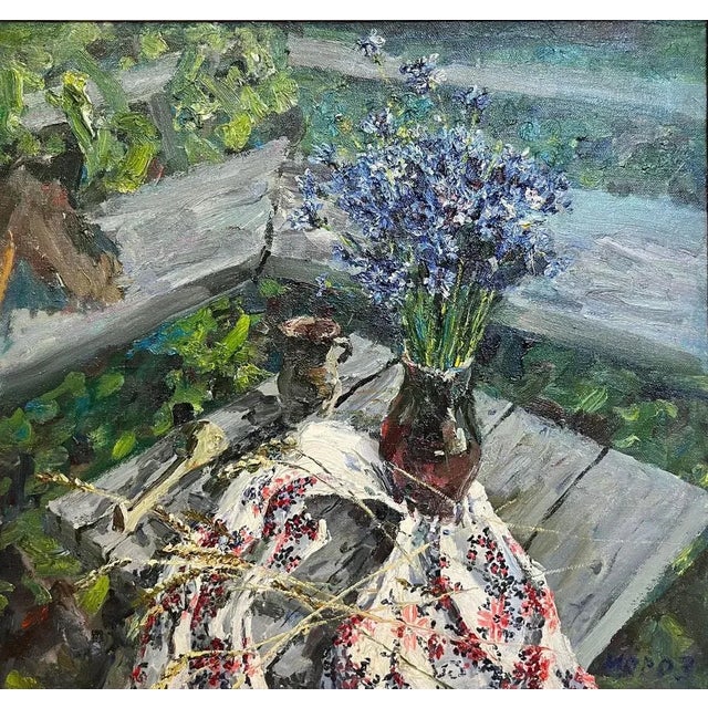 Georgij Moroz, Fiordalisi, Oil Painting, 1992 For Sale - Image 7 of 7