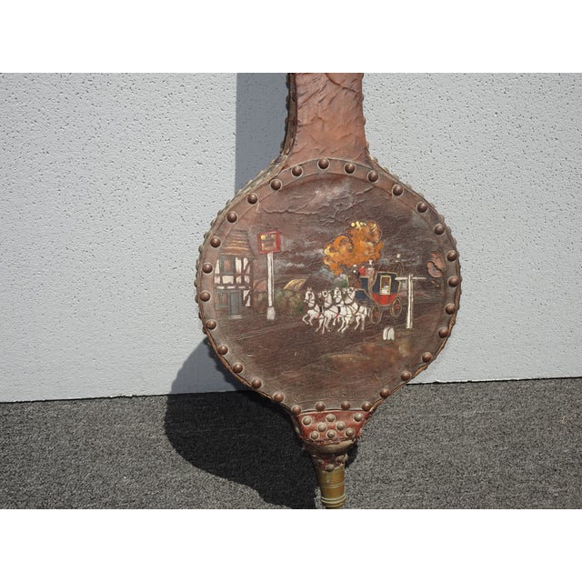 Antique French Country Brown Leather Bellow With Long Handle Wall Decor For Sale In Los Angeles - Image 6 of 12