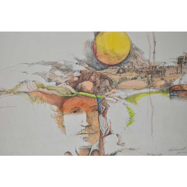 Illustration Rembrandt Fantasy Lithograph w/ Hand Watercolors c.1967 For Sale - Image 3 of 5