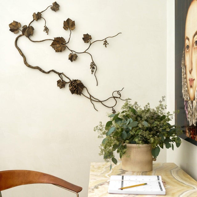 Contemporary Aged Silver Grape Leaf Wall Sculpture For Sale - Image 3 of 12