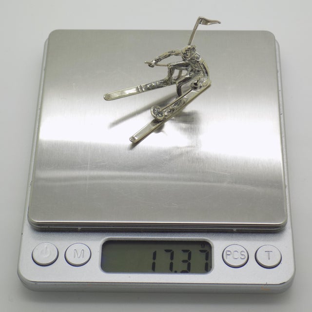 Vintage Italian Handmade Genuine Silver Slalom Skier Figurine, 1970s For Sale - Image 11 of 14