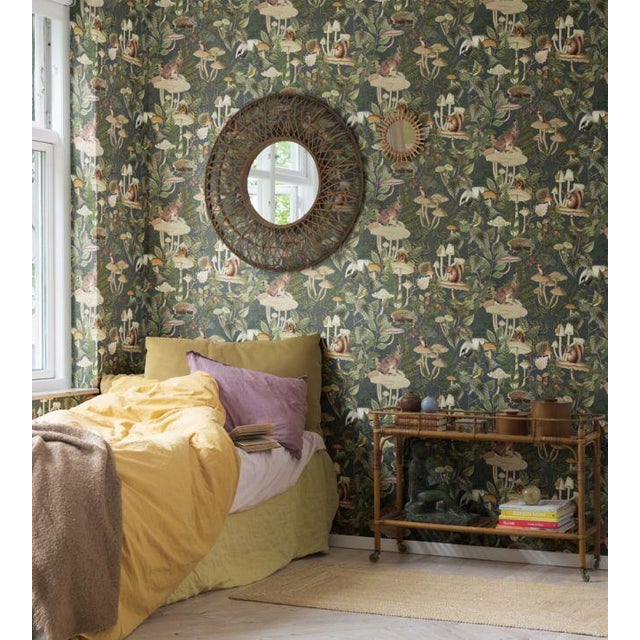 Wildlife Creek Wallpaper in Green - Sample | Chairish