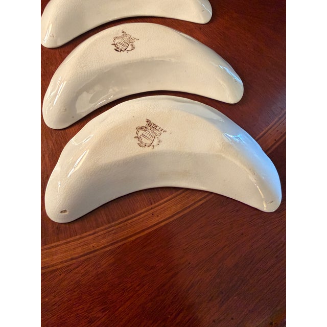 Antique J & E Mayer Semi Vitreous China Crescent Bone Plates 1881-1899 - Set of 6 For Sale - Image 4 of 15