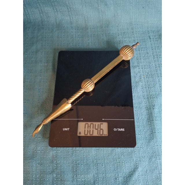 Historic 19th C Brass Torah Pointer Heavy 131g Yad 11" European Judaica Repair For Sale - Image 14 of 15