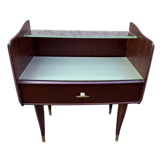 Mid-Century Italian Mahogany Nightstands with Painted Glass, 1960s, Set of 2 For Sale