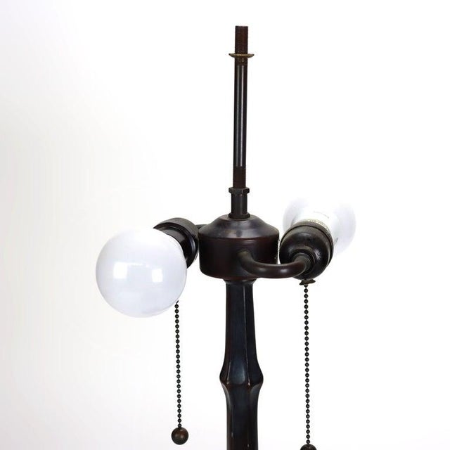 Green Vintage Tiffany Style Leaded Stained Glass Table Lamp With Acorn Shade 20thC For Sale - Image 8 of 15