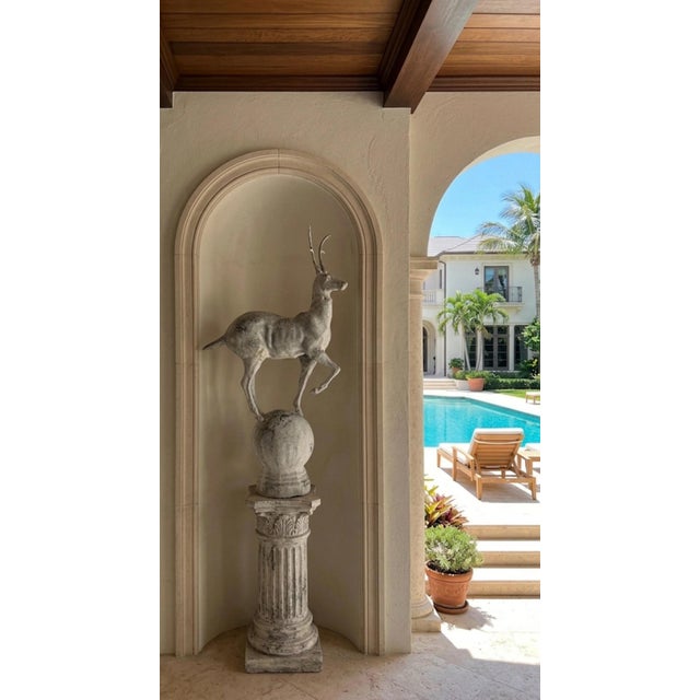 Gray Vintage Cast Iron Gazelle Statue on Spherical Orb Base For Sale - Image 8 of 12