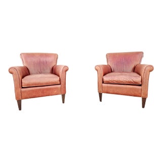 1970s Pair of Vintage Brown Club Leather Chairs For Sale